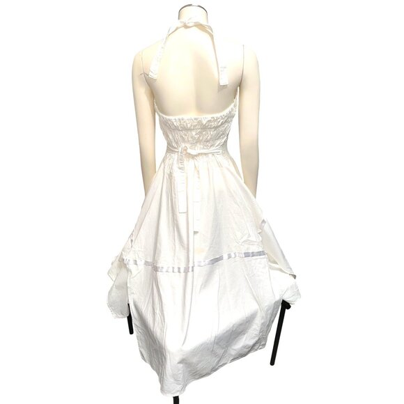 CCC Handmade White Halter Embroidered Floral Dress Asymmetrical Hi Lo Hem Trendy - Picture 7 of 12